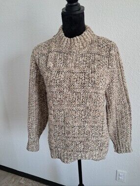 Vintage 90's Thane Chunky Knit Basketweave Sweater Wool Blend Beige Women's Sm